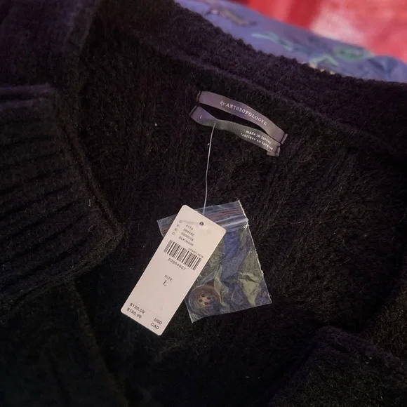NWT Anthropologie Classic Pointelle Cardigan in Black Size Large - Picture 6 of 11